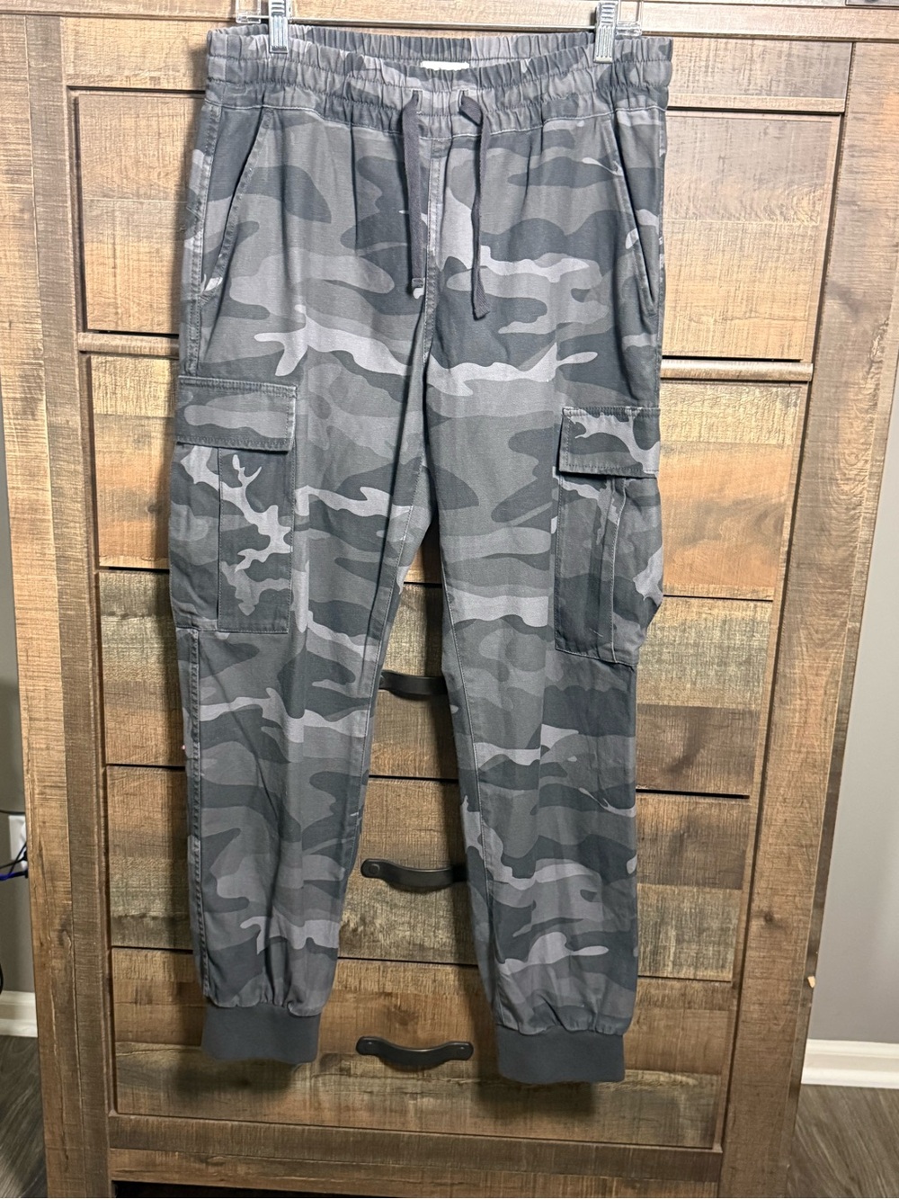 Tna Gray Camo Cargo Jogger Pants Women’s Size L Drawstring Utility Joggers